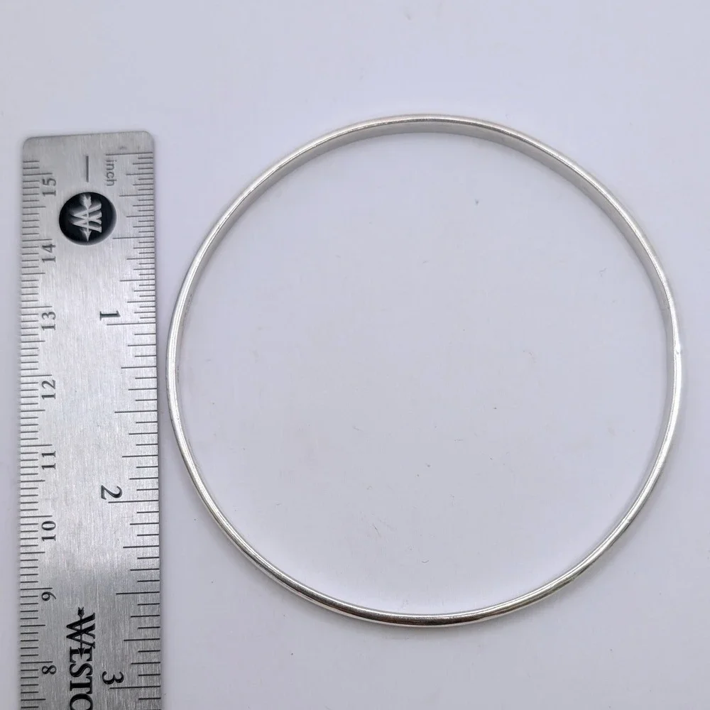 Mexican 925 Sterling Silver Minimalist Polished Round Bangle Bracelet 13.2g